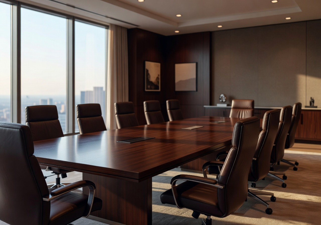 Elegant executive boardroom with mahogany table