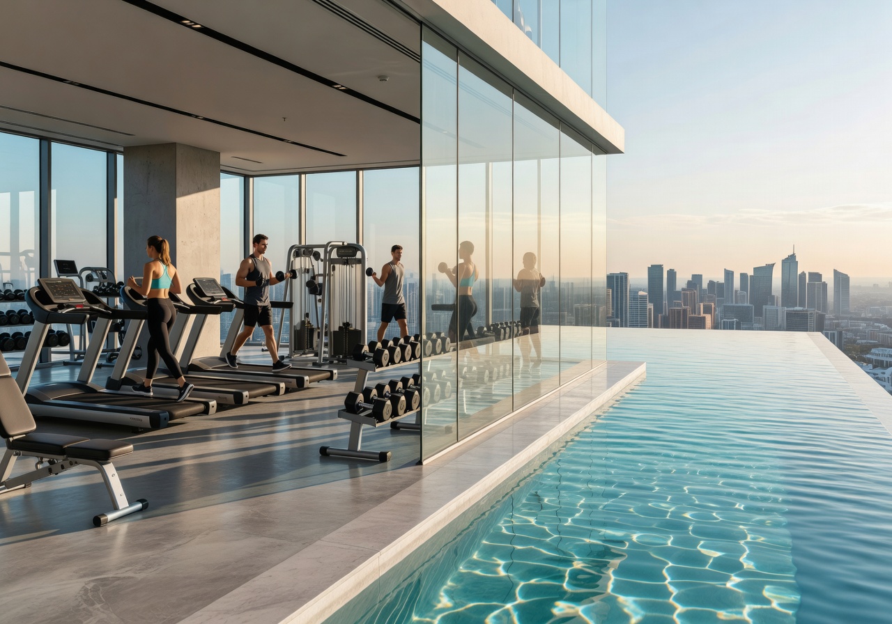 High-rise fitness center and swimming pool