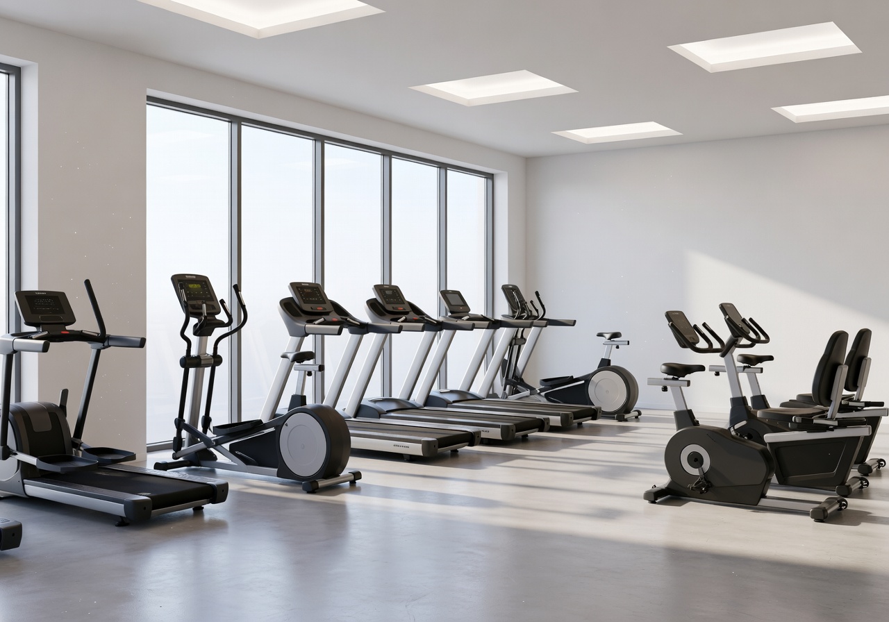 Modern fitness room with cardio equipment