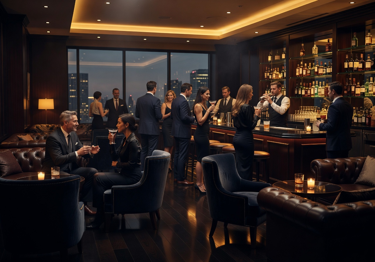 Sophisticated cocktail lounge bar for evening networking