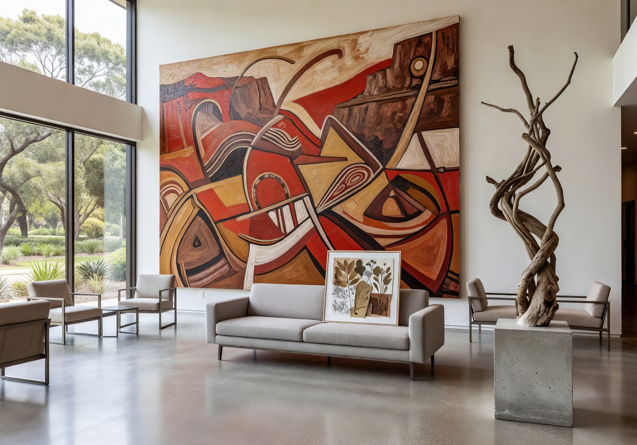 Spacious lobby area featuring contemporary local art
