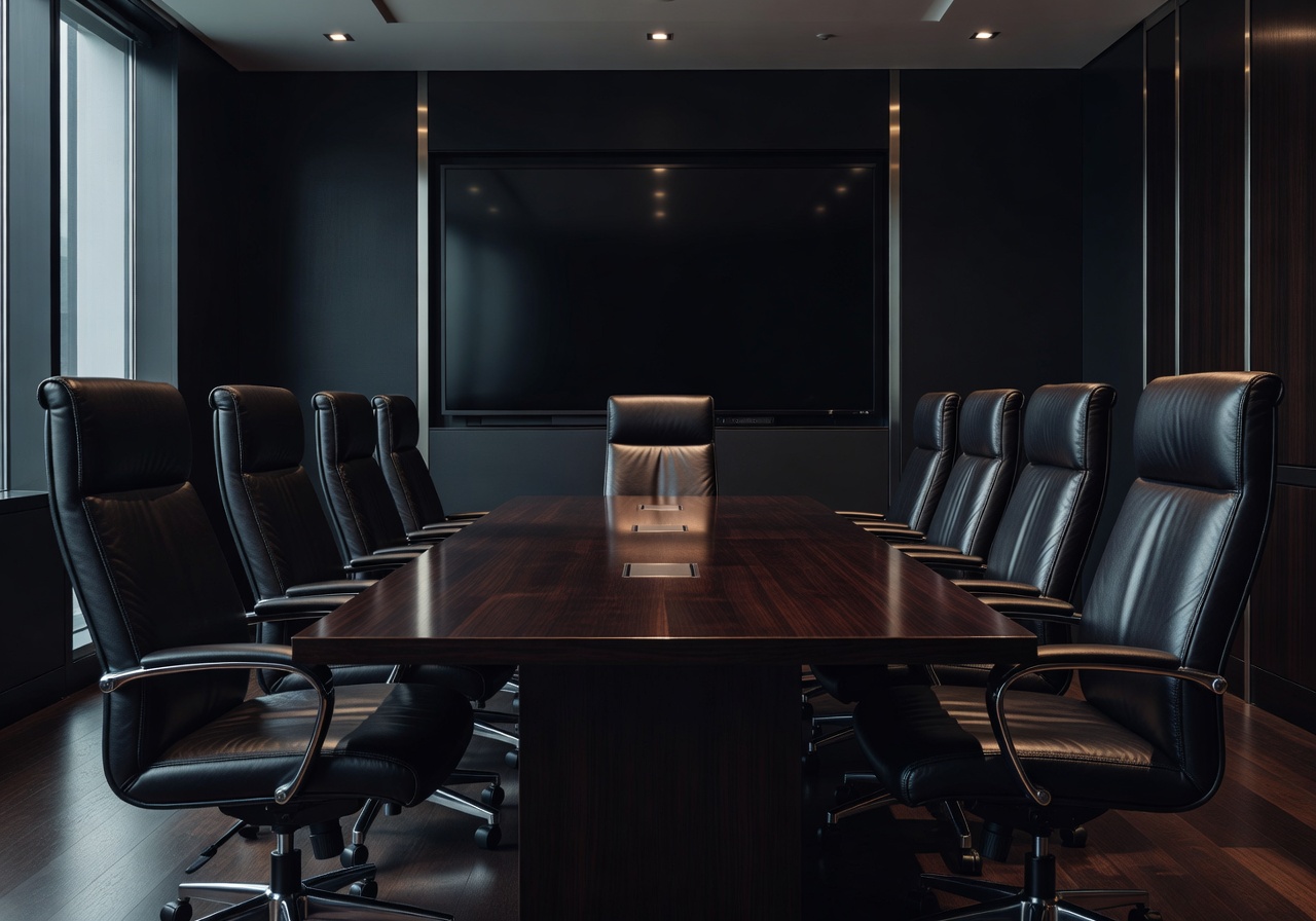 The Thief executive boardroom with leather chairs and screen