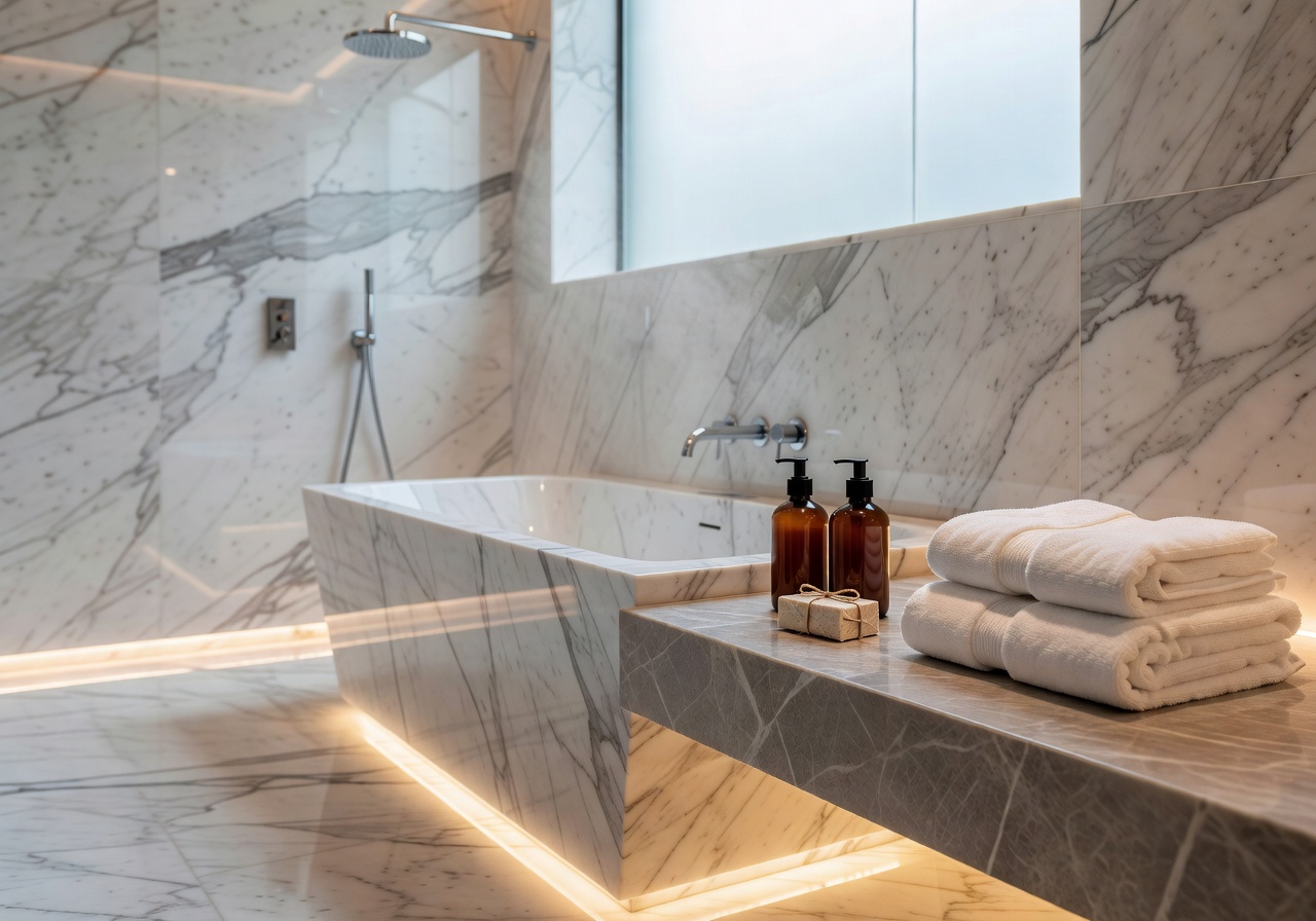 The Thief premium marble bathroom with luxury amenities